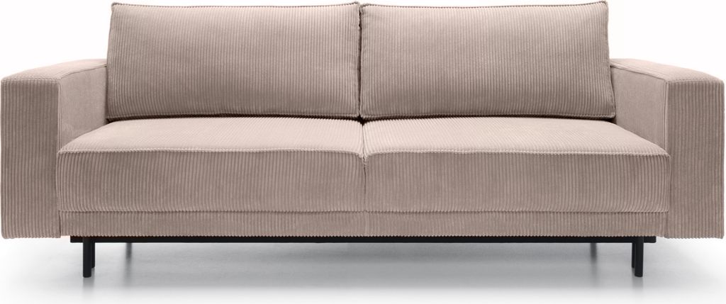 Sofa mit Schlaffunktion Rodario mit Bettkasten, Easy-Clean-Cordbezug in Beige