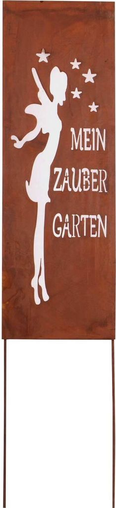 UNUS Gartenschild Elfe 66x22 cm Rostoptik Metall Spruchtafel Spruchschilder