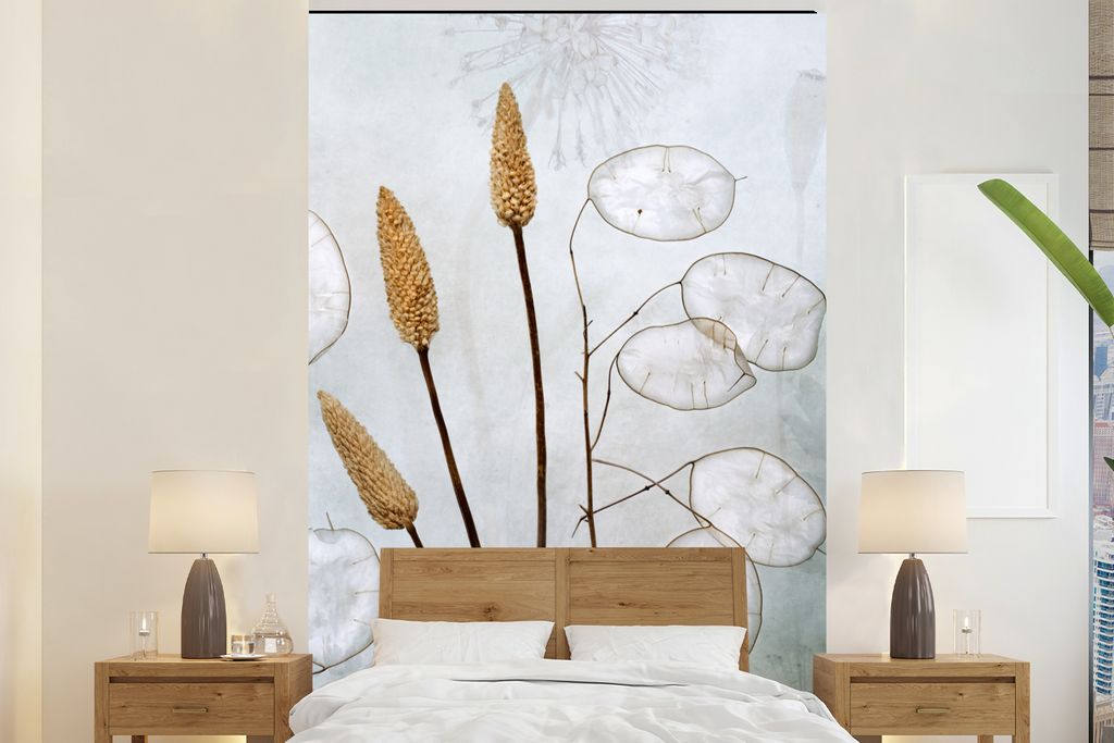 MuchoWow Fototapete für Wohnzimmer oder Schlafzimmer Wandtapete Vinyl Motivtapete Stilleben - Trockenblumen - Natur - 160x240 cm - Vinyltapete