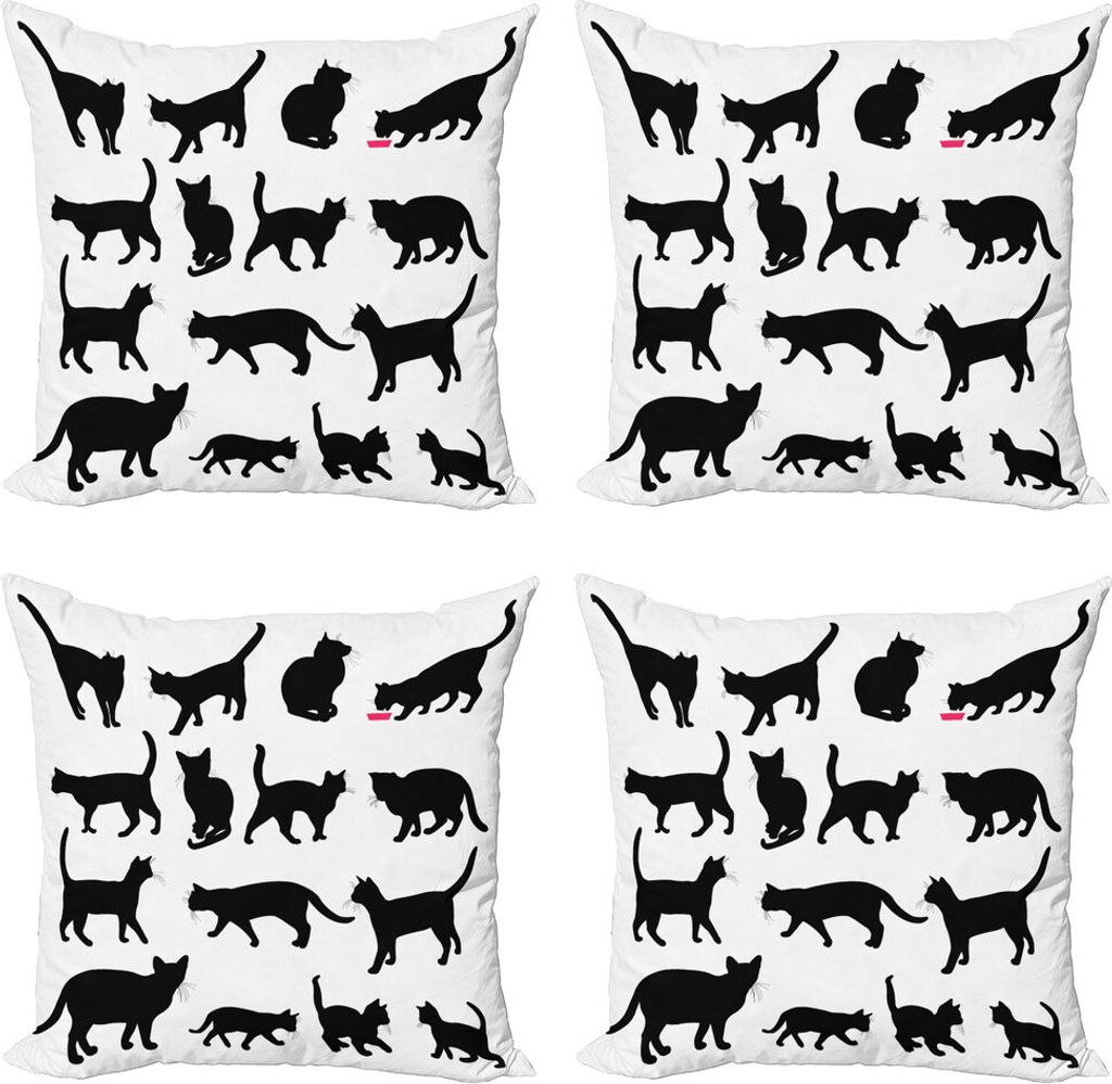 ABAKUHAUS Katze Kissenbezug Set (4 Stück), Schwarz Kätzchen Haustiere Paws, Moderner Doppelseitiger Digitaldruck, 40 cm x 40 cm, Schwarz-Weiss