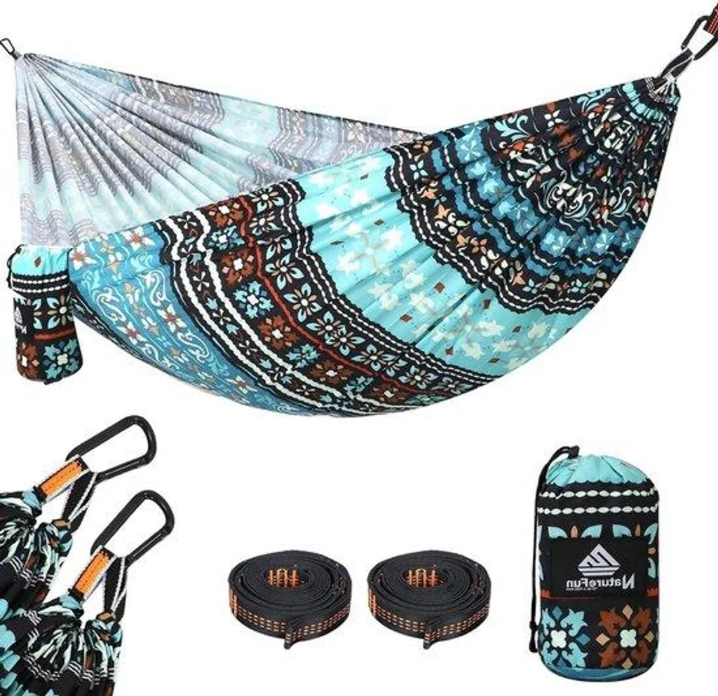 Hamac de voyage camping léger 275x140 cm charge 300kg avec mousquetons