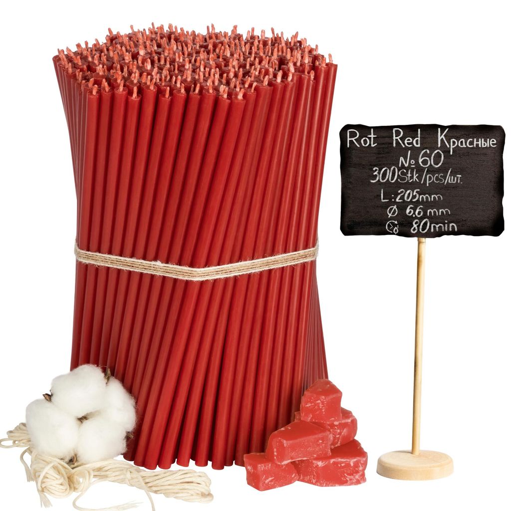 Kirchliche Rote Bienenwachskerzen No 60 300 pcs - 2 kg