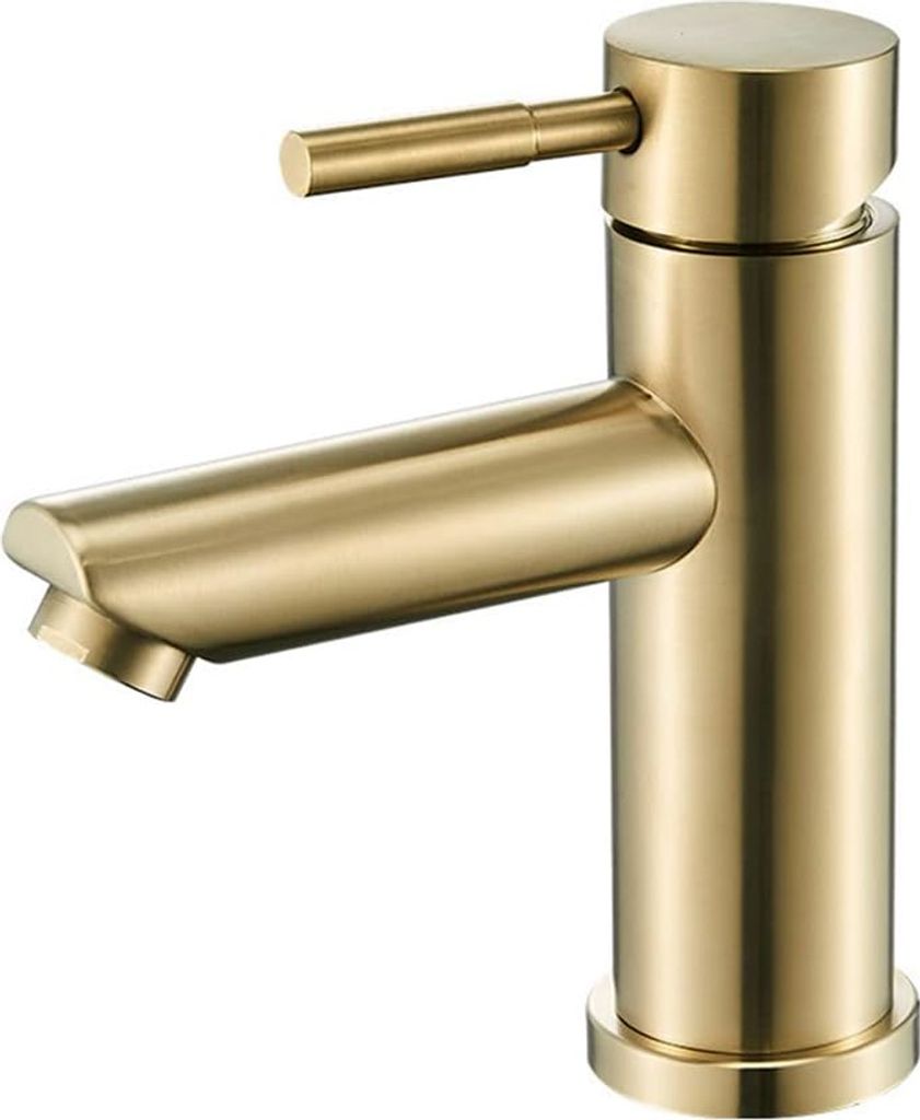 A close-up studio shot of a modern gold-colored faucet.
