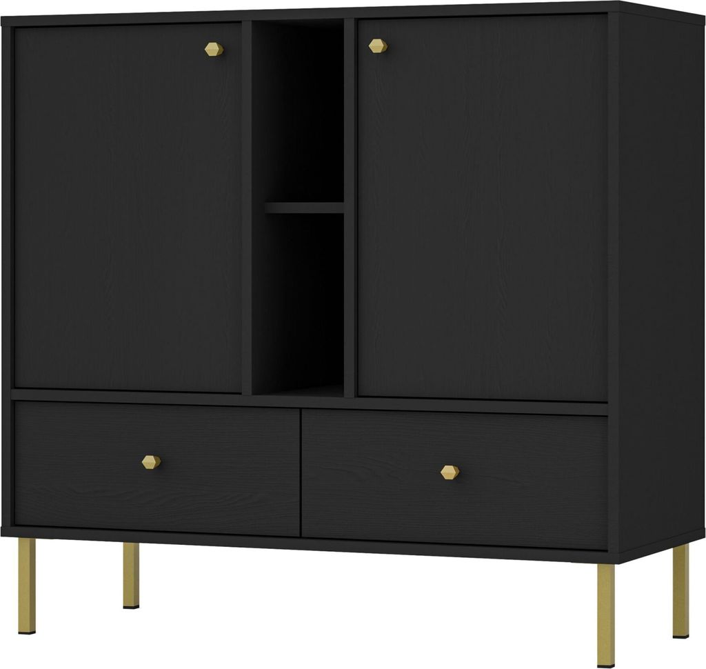 Selsey Oktio - Sideboard 2-türig mit 2 Schubladen und Regal, schwarz-graphit, 100 cm