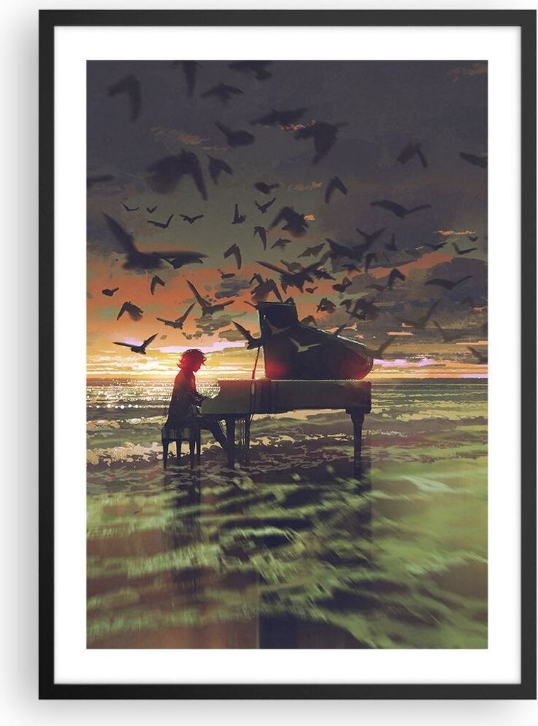 Gerahmtes Poster - Schwarzer Rahmen - Klaviermusik - 50x70 cm - Wand Bild - Wanddeko - Wandbilder - Kunstposter - Wandposter - Bilderrahmen - Bilde...