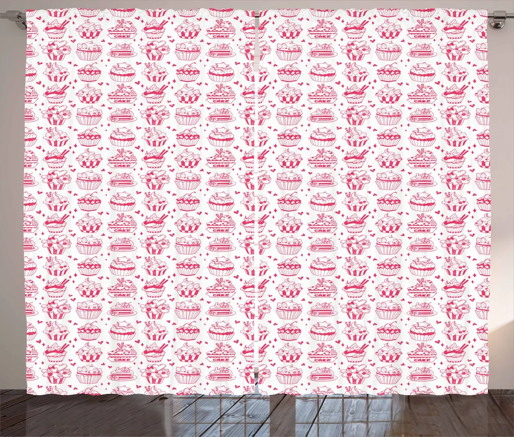 ABAKUHAUS Dessert Tenda rustica, Piece of Cake Piatto, Camera da letto Tenda con passanti e ganci, 280 x 245 cm, rosa e bianco