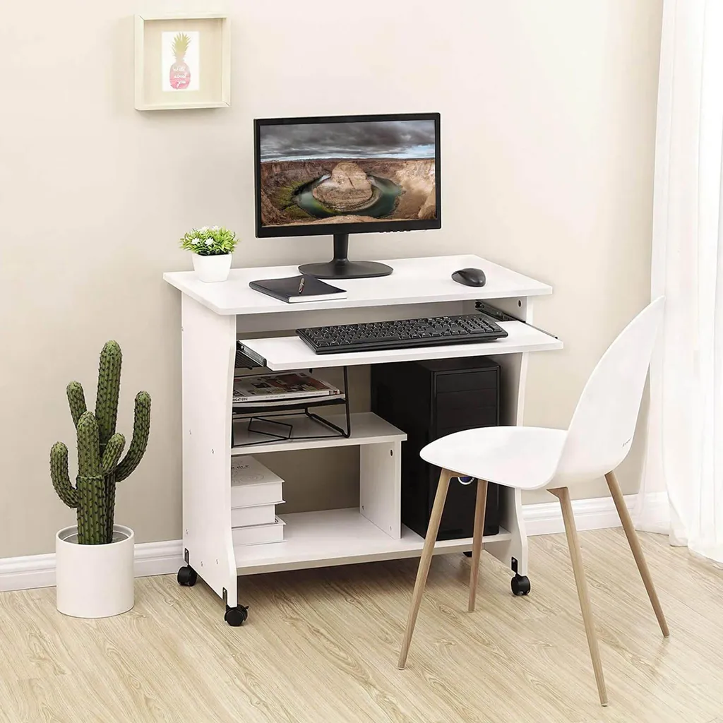 Bureau blanc à roulettes directionnelles - Table multi-usages stable 90cm