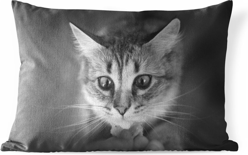MuchoWow Outdoor Kissen - Tierprofil riechende Katze in schwarz und weiß - 50x30 cm - Wetterfest - Lounge Kissen - Sofa kissen - Wohnzimmer Deko...