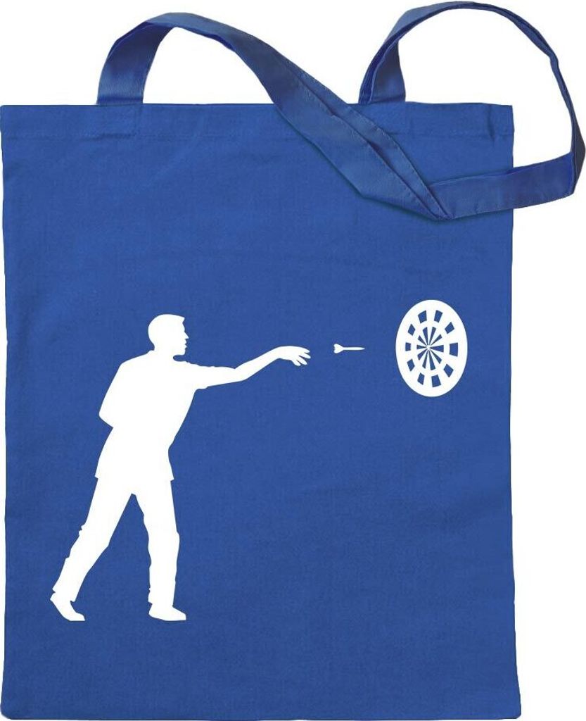 Kiwistar - Baumwolltasche - royalblau - Darts Bullseye Spieler Figur - Tragetasche Stoffbeutel Umhängetasche Langer Henkel