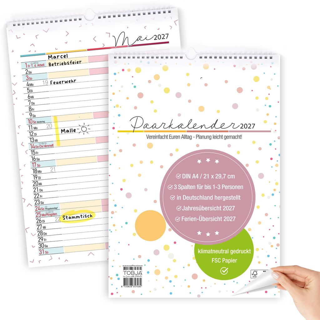 Paarkalender 2027 DIN A4 Hochformat 3 Spalten Produktbild 