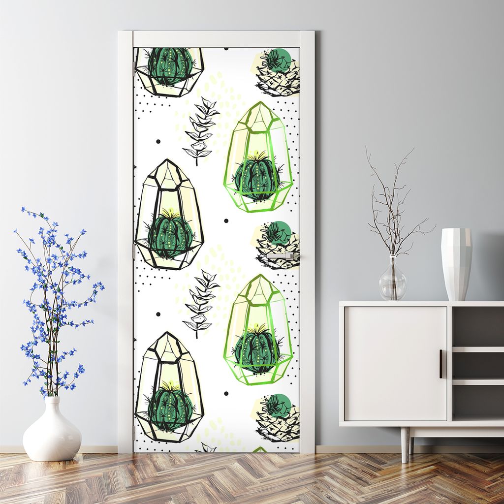 Dekorative Türtapete selbstklebend Klebefolie Türaufkleber Aufkleber Kaktus Abstraktion 77 x 200 cm