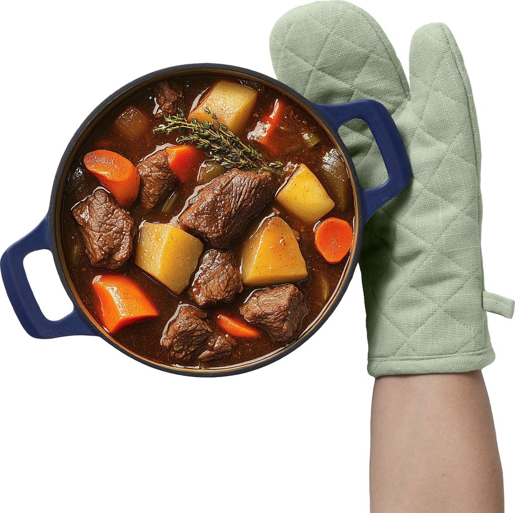 JEMIDI Ofenhandschuhe 1 Stück - Topflappen Handschuh hitzebeständig - Topfhandschuhe waschbar - 100% Baumwolle mit Füllung aus Polyester - Lange