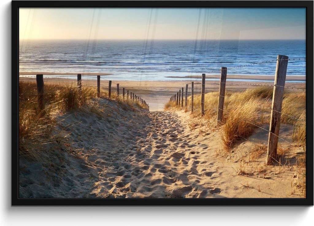 MuchoWow MuchoWow Gerahmtes Poster Strand - Meer - Niederlande - Dünen - Sonne 90x60 cm - Poster mit zchwarzem Bilderrahmen - Fotorahmen - Fot...