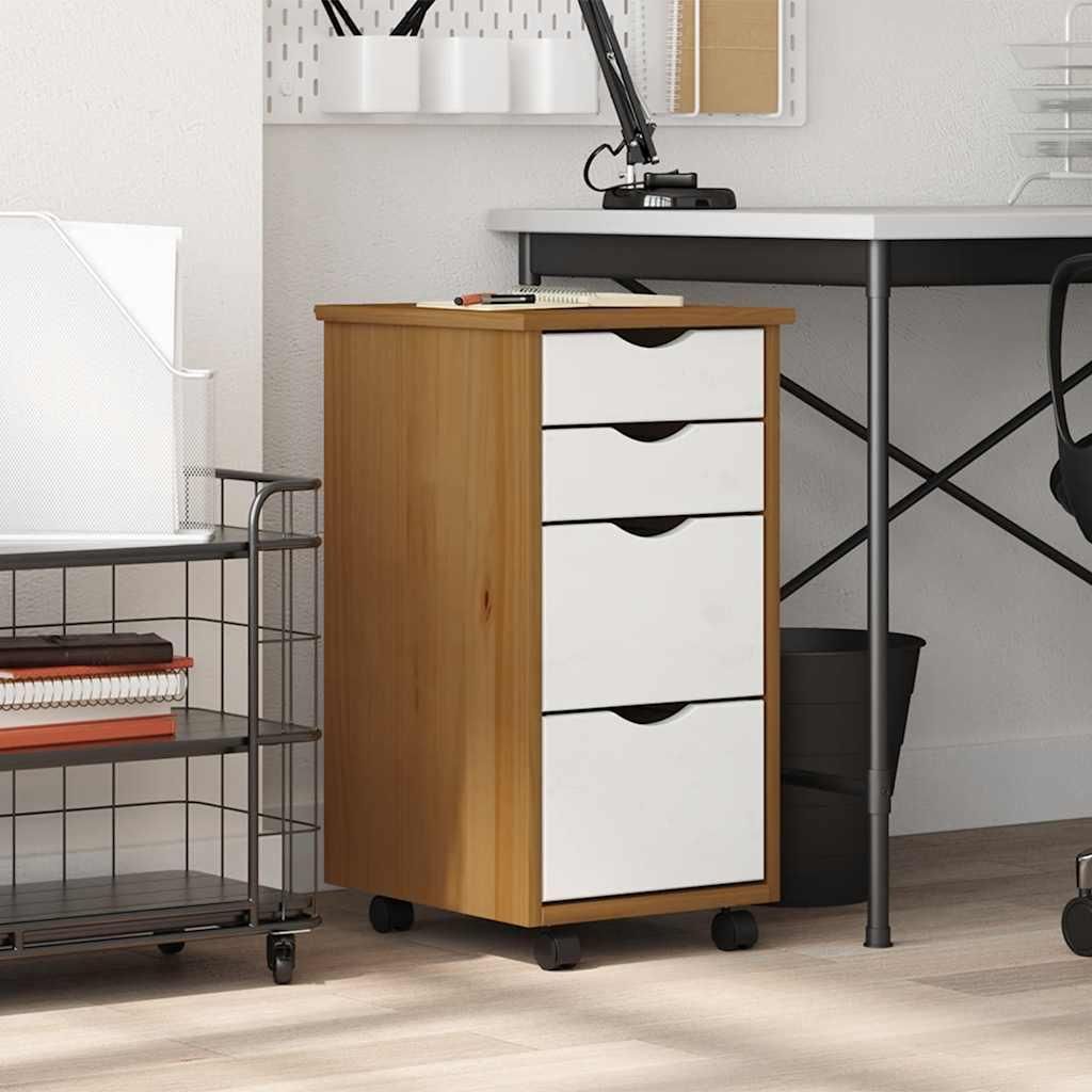 vidaXL Rollschrank mit Schubladen MOSS Honigbraun Massivholz Kiefer