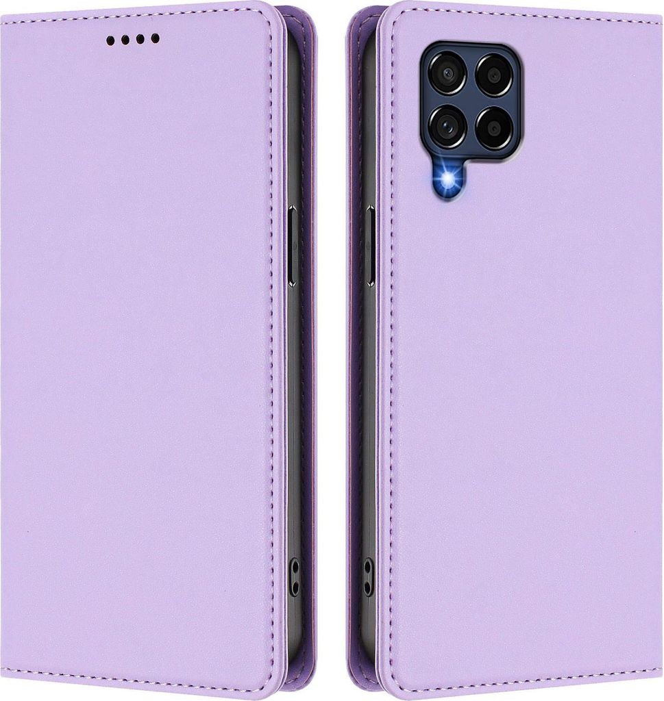 Handyhülle für Samsung Galaxy M53 5G, Kunstleder Klapphülle Stoßfeste Magnetische Hülle mit Ständer Violett