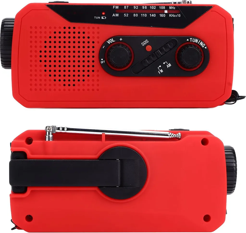 Radio d'urgence manivelle solaire rouge 2000mAh avec lampe LED Type UE