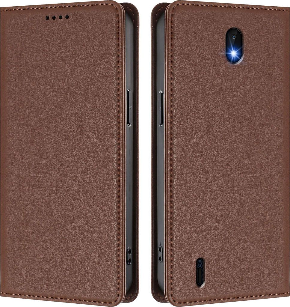 Handyhülle für Nokia C01 Plus/Nokia C1 2nd Edition, Kunstleder Klapphülle Stoßfeste Magnetische Hülle mit Ständer Braun