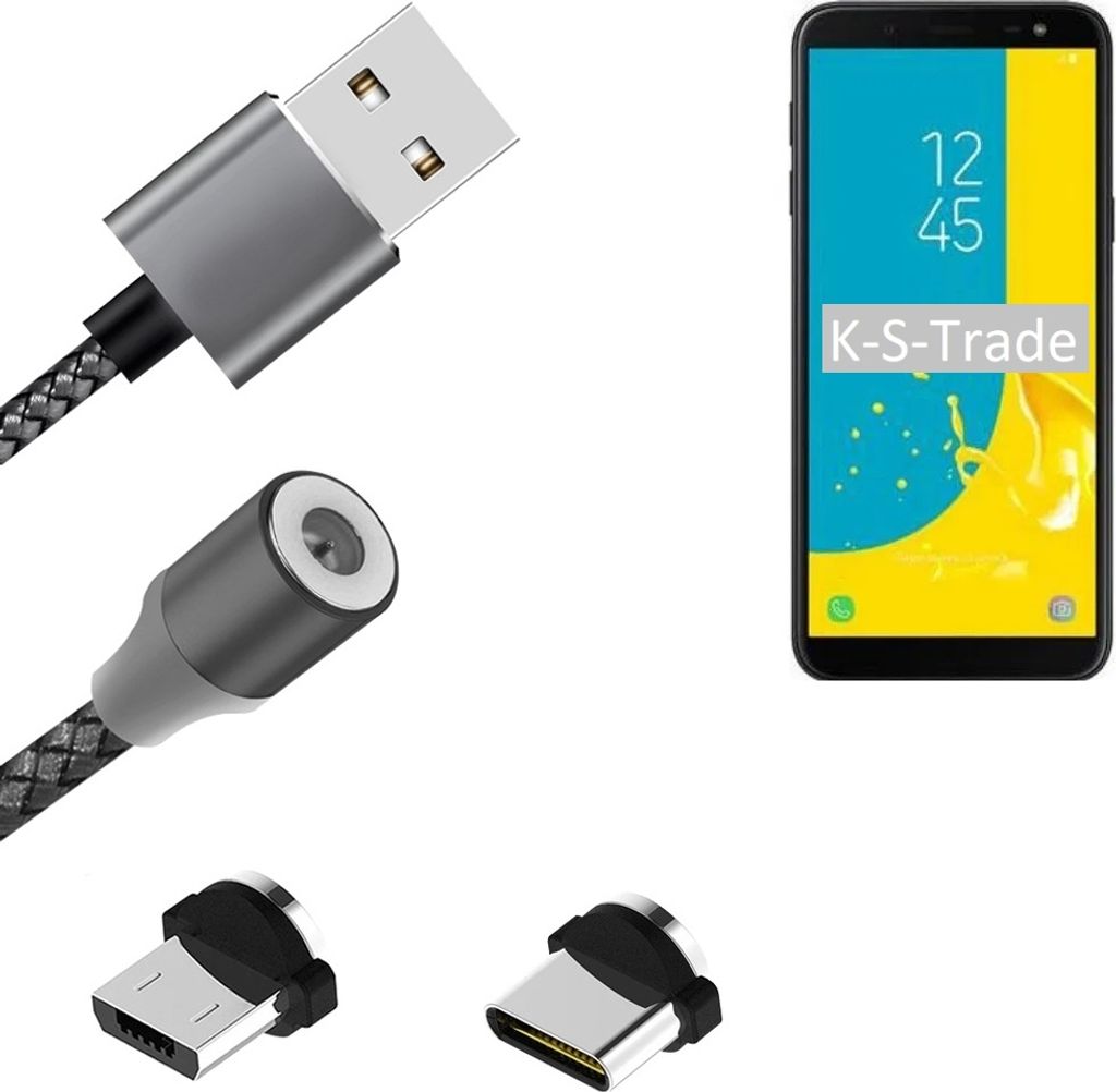 K-S-Trade Hochwertiges Magnet-Lade-kabel Sync-Kabel Daten-Kabel für Samsung Galaxy J6 (2018) mit USB-Typ-C-Anschluss und Micro-USB-Anschluss 2A bis