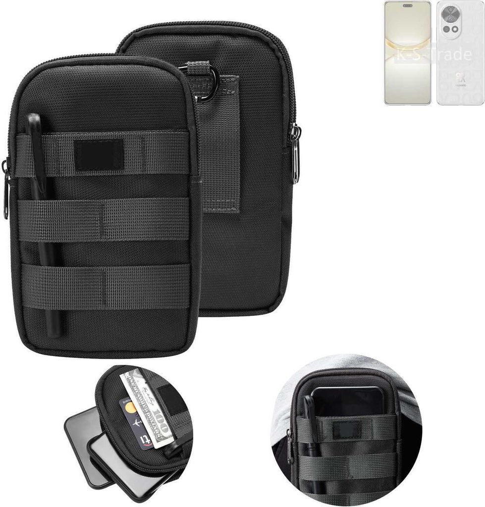 K-S-Trade Holster Gürtel Tasche kompatibel mit Huawei nova 12 Ultra Handy Tasche Schutz Hülle dunkel-grau viele Fächer, 1x