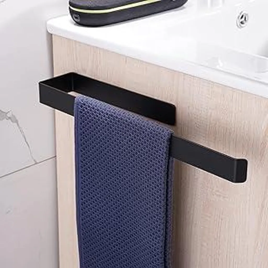 Portasciugamani Aikzik Nero Opaco: Alluminio Senza Fori per Bagno e Cucina
