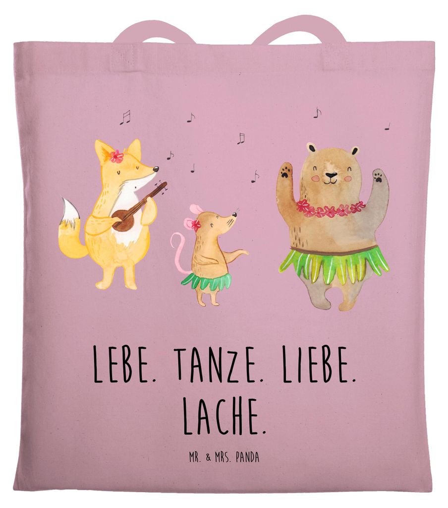 Mr. & Mrs. Panda Tote Bag Waldtiere Aloha - Rosa Pastell - Geschenk, Wald, Laptoptasche, Tasche, Jutebeutel, Shopping, Musik, Bär, Igel, Lachen, S...