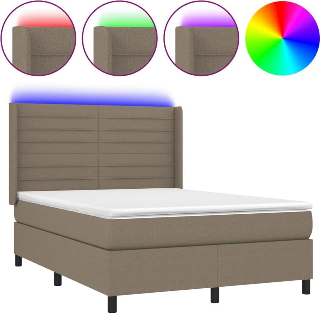 vidaXL Boxspringbett mit Matratze & LED Taupe 140x190 cm Stoff
