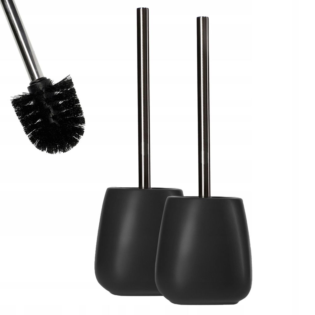 KADAX WC-Bürste mit Längere Griff mit Keramik Behälter "Palmi", Toilettenbürste, Schwarz, 2 Stück