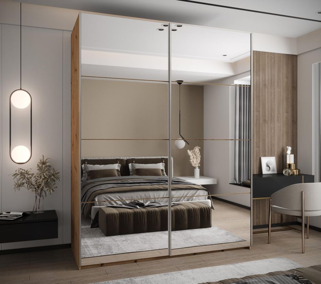 Zweitüriger Kleiderschrank SAMARA 2 - 200 cm, Eiche handwerklich / Silber