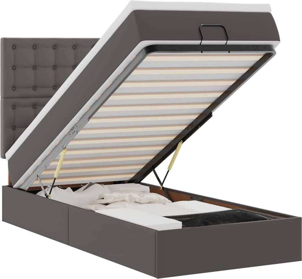 vidaXL Ottoman-Bett mit Matratze & LEDs Grau 80x200 cm Kunstleder