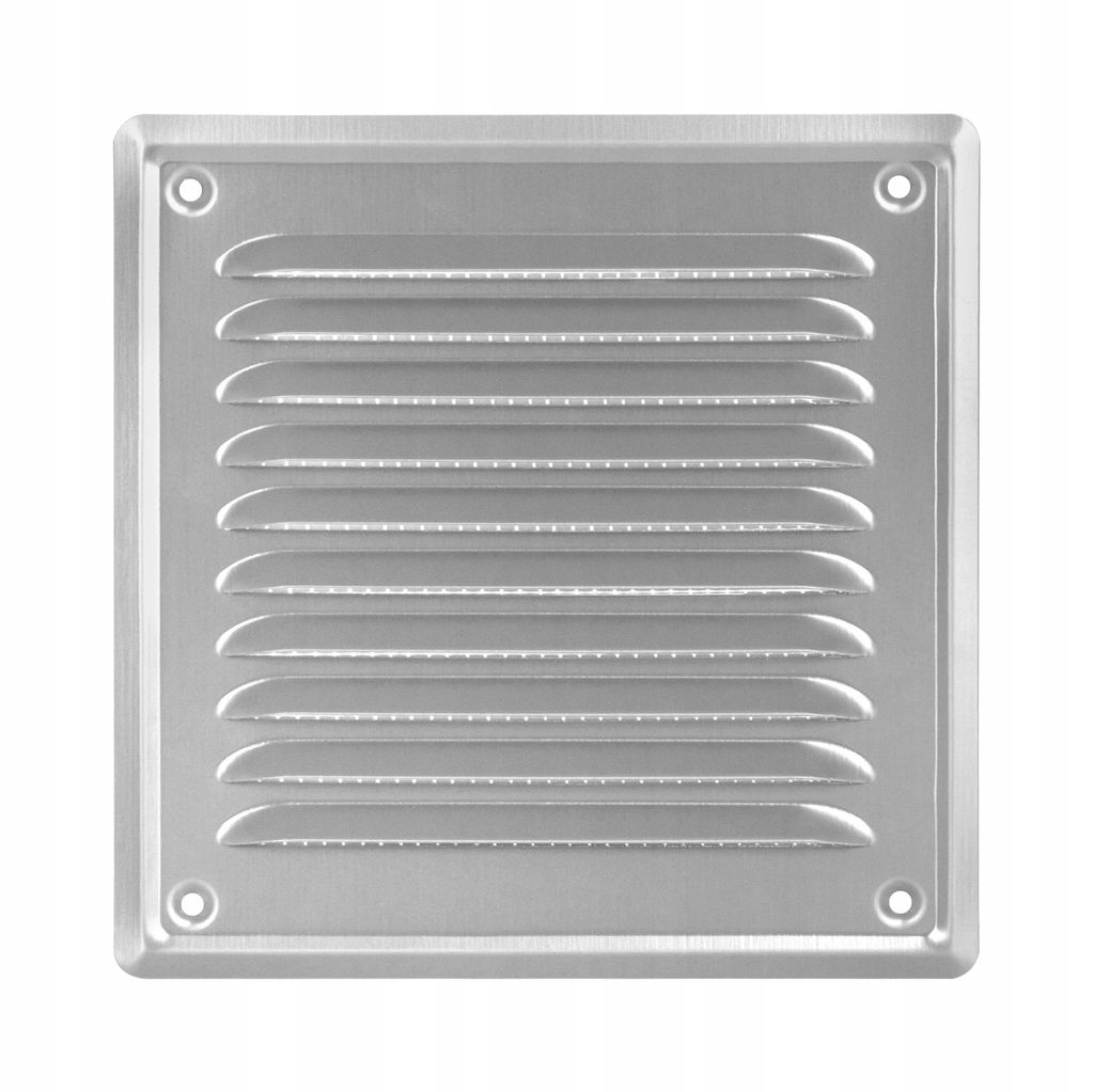 Adgo, Lüftungsgitter 20x20 cm mit Insektenschutz Flach, aus Edelstahl, Silber