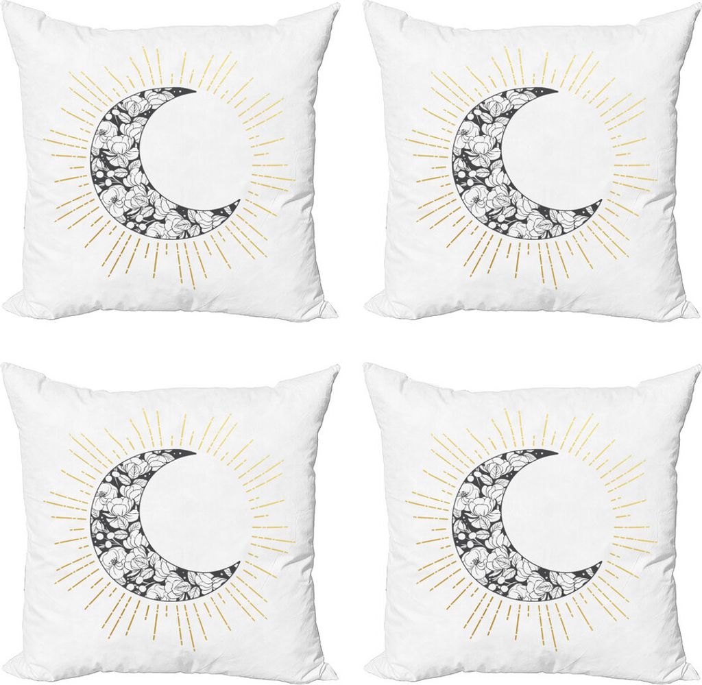 ABAKUHAUS Mond-Strahlen Kissenbezug Set (4 Stück), Crescent mit Rosen Kunst, Moderner Doppelseitiger Digitaldruck, 40 cm x 40 cm, Charcoal Grau Weiß