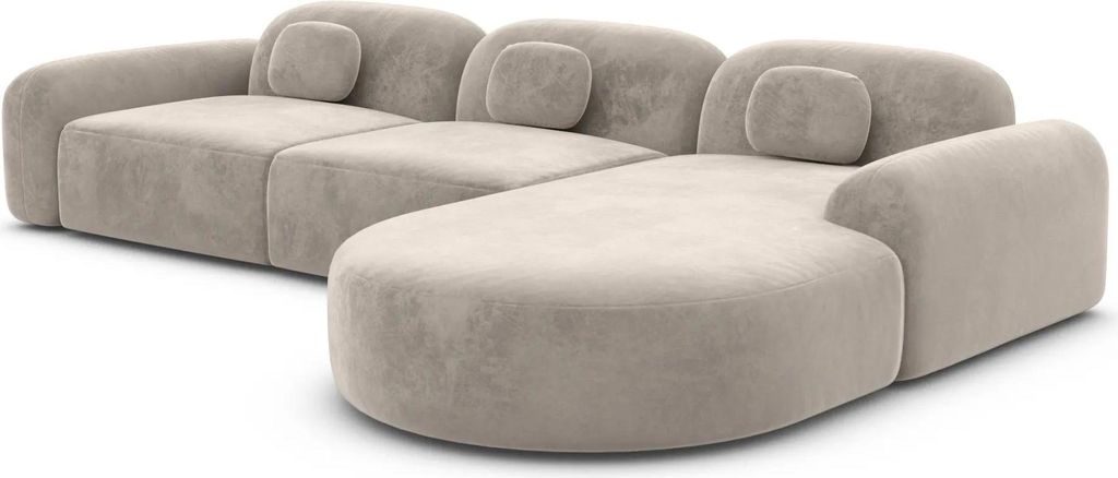 Samtstoff L-Form Rund Sofa Nuvia Sand Rechts