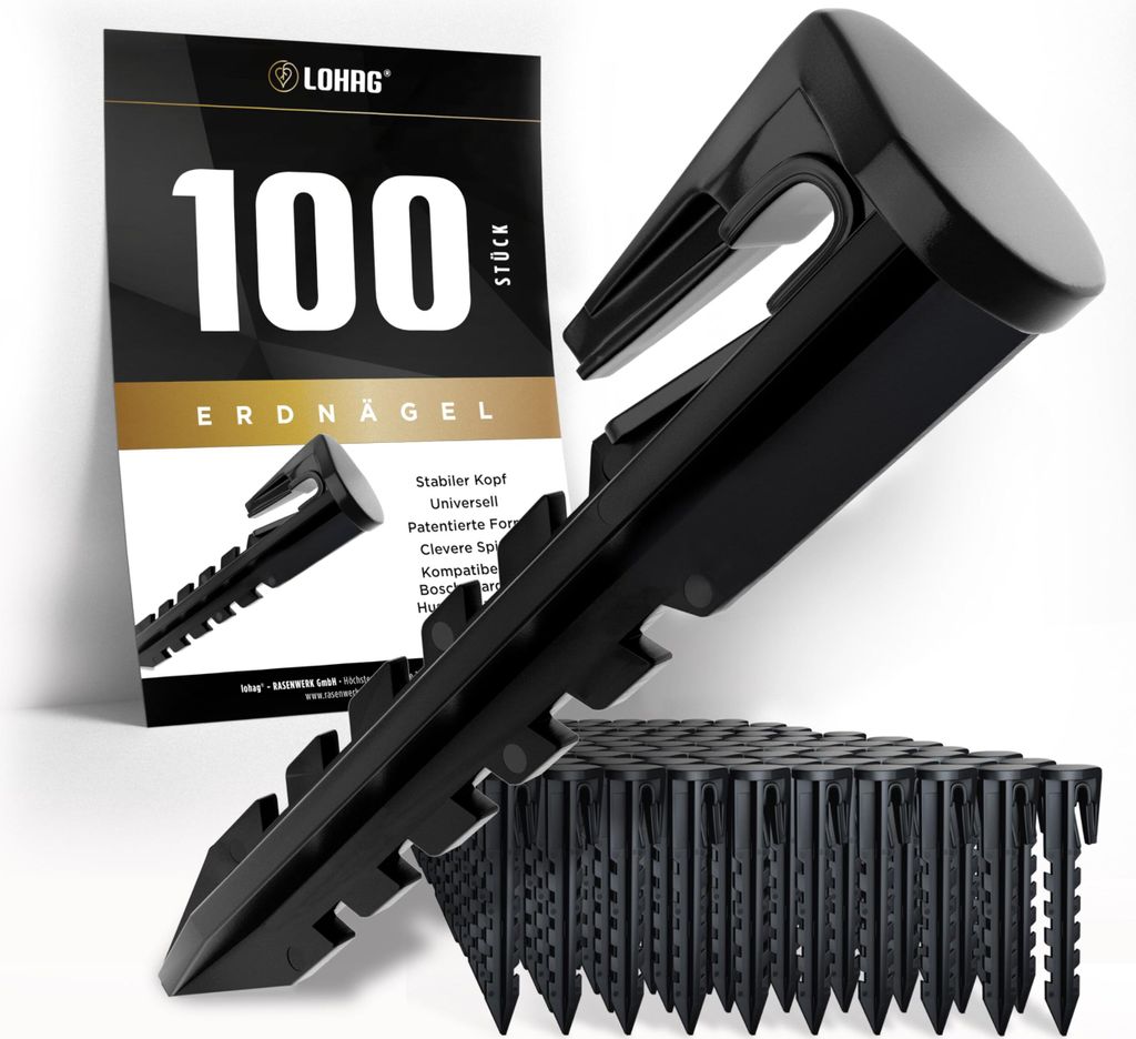 lohag 100 Erdnägel für den Mähroboter Begrenzungskabel - Rasenmäher Zubehör - Erdanker Heringe Erdspieße Nagel - Kompatibel für Bosch, Gar...