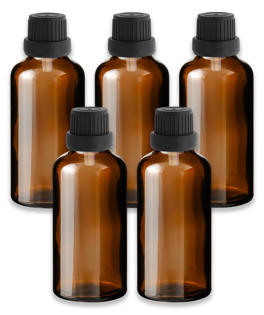 5x Braunglasflasche 50 ml mit schwarzem Tropfer leere Produktbild 