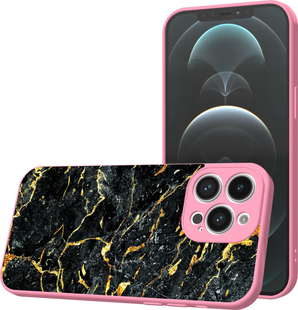 Smartphonica Handyhülle Geeignet für iPhone 12 Pro Max mit Schwarz-Gold-Marmor-Druck - TPU Back Cover Case Schwarz-Gold-Marmor Design - Rosa