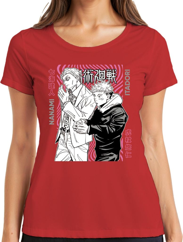 Jujutsu Kaisen Nanami Itadori Anime Ästhetik Geschenk Manga Retro Damen T-Shirt, Rot, 3XL