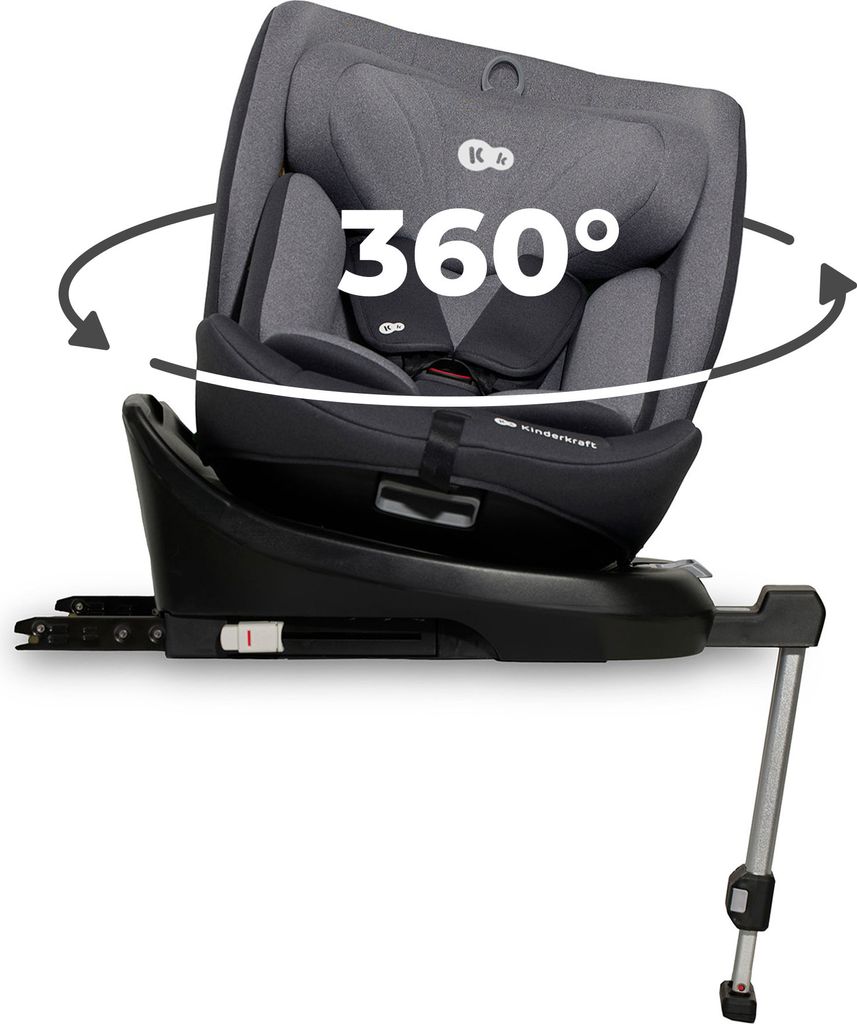 Kinderkraft I-360 i-Size - Kindersitz 40-150 cm - 360° Drehung - RWF/FWF - H-GUARD System - SPS+ - 5-Punkt-Gurt - ISOFIX - Stützbein - Grau