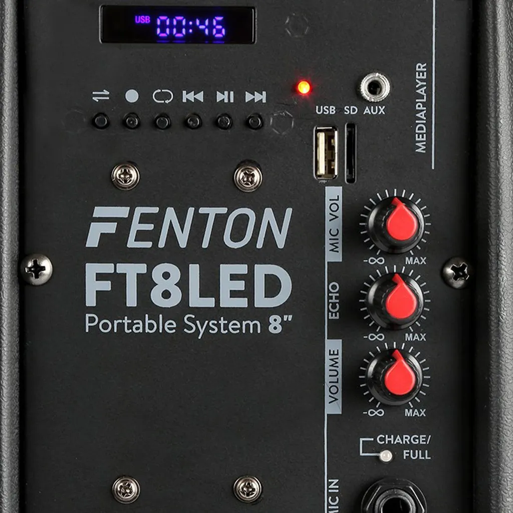 Fenton FT8LED Enceinte Active 8" 300W Bluetooth avec Micro Filaire