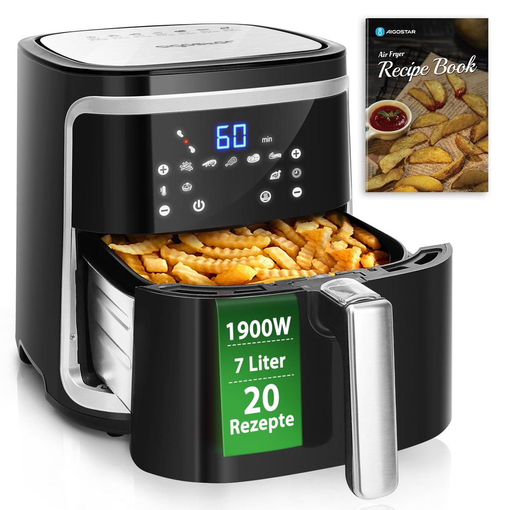 Aigostar 7L Heißluftfritteuse 1900 W, 7 Programmen, Warmhalten, 20 Rezepte, Ohne Öl, LED-Touchscreen, Weiß Ab 49,99 € | Preisvergleich Bei