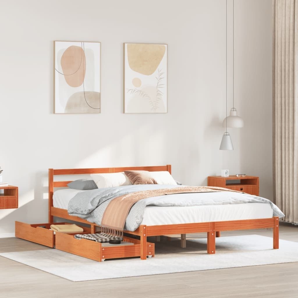 Möbel Massivholzbett ohne Matratze Wachsbraun 120x190 cm Kiefernholz - Klassische Betten 3301552