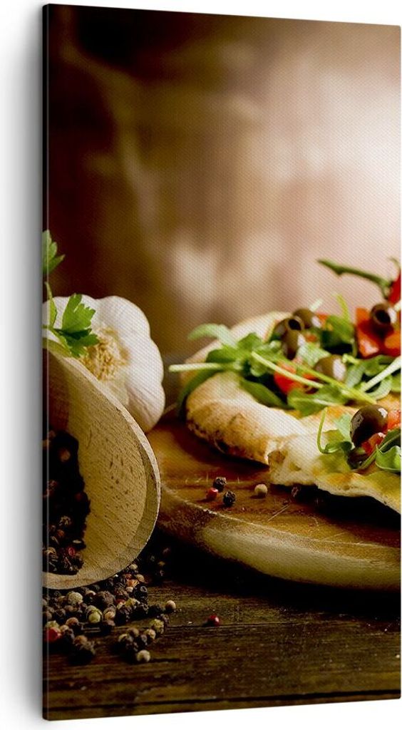 Bild auf Leinwand - Leinwandbild - Pizza Vegetarier Italien Essen - 45x80cm - Wand Bild - Wanddeko - Leinwanddruck - Bilder - Kunstdruck - Wanddeko...