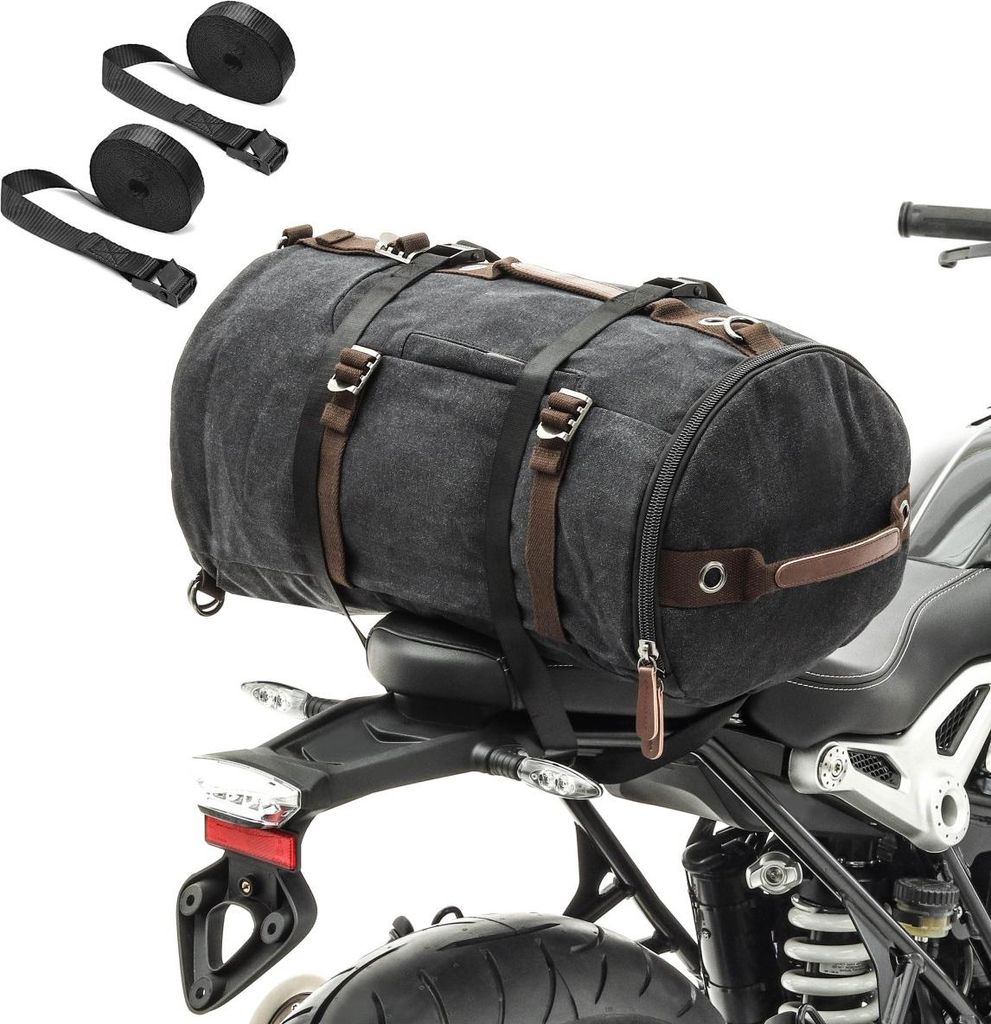 Motorrad Rucksack VG8 Hecktasche Vintage 35Ltr inkl. Spanngurte schwar