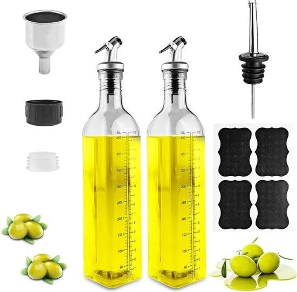 Set Dispenser Olio e Aceto Relaxdays - Vetro Trasparente 4 Pezzi
