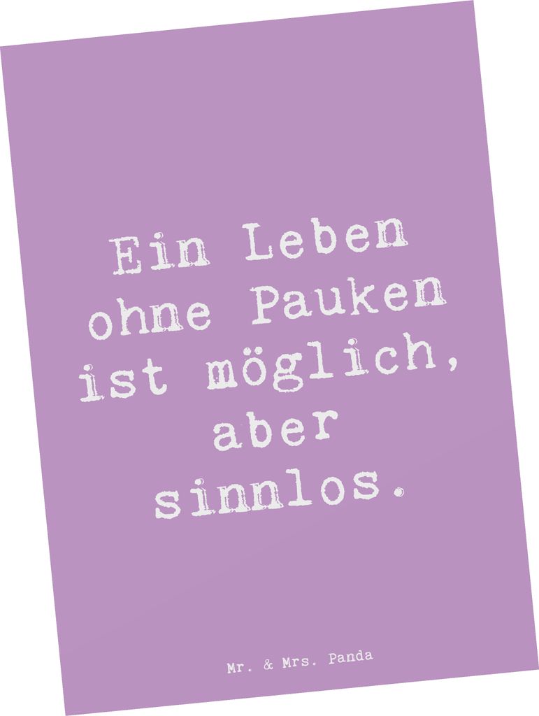 Mr. & Mrs. Panda Postkarte Spruch Pauken Leben - Lavendeltraum - Geschenk, bildkarte, klassische Musik, Musikinstrument, Postkarten, Ansichtskarte,...
