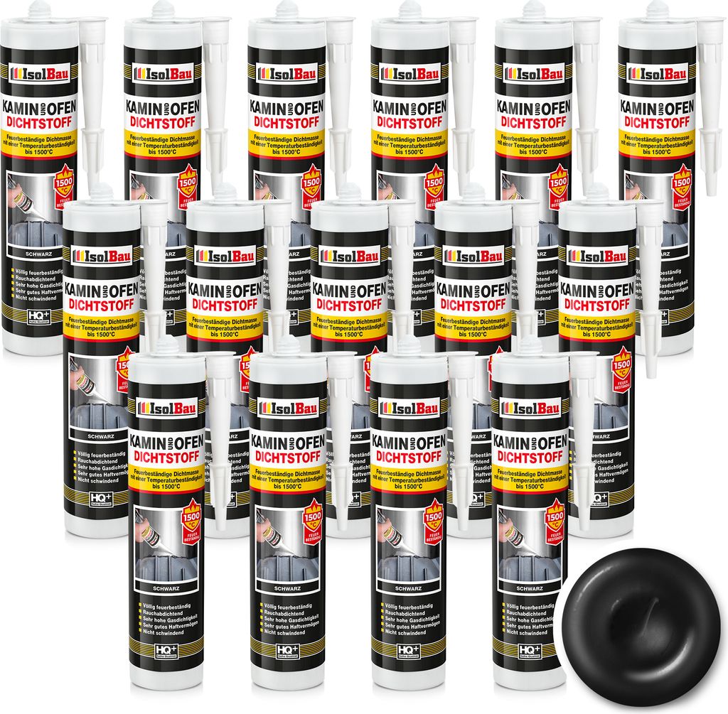 Isolbau Kamin & Ofen Dichtstoff - 15 x 300 ml, Feuerbeständige Dichtmasse bis 1500 °C - Für Reparatur & Füllung von Rissen in Kaminen & Öfen -...