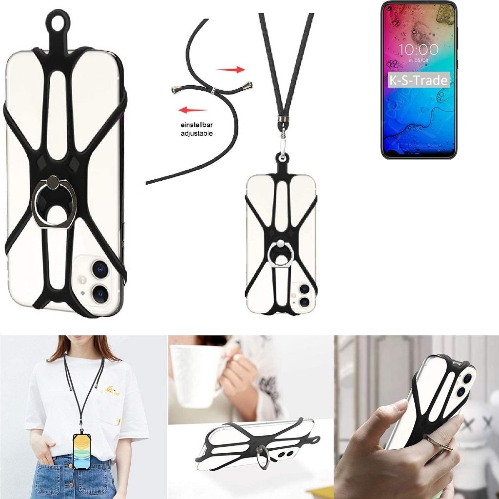 K-S-Trade 3in1 Handykette Handyband Handykordel Halsband Smartphone-Ring Handy-Ring kompatibel mit BQ Mobile BQ-6430L Aurora Fingerhalterung Handyring