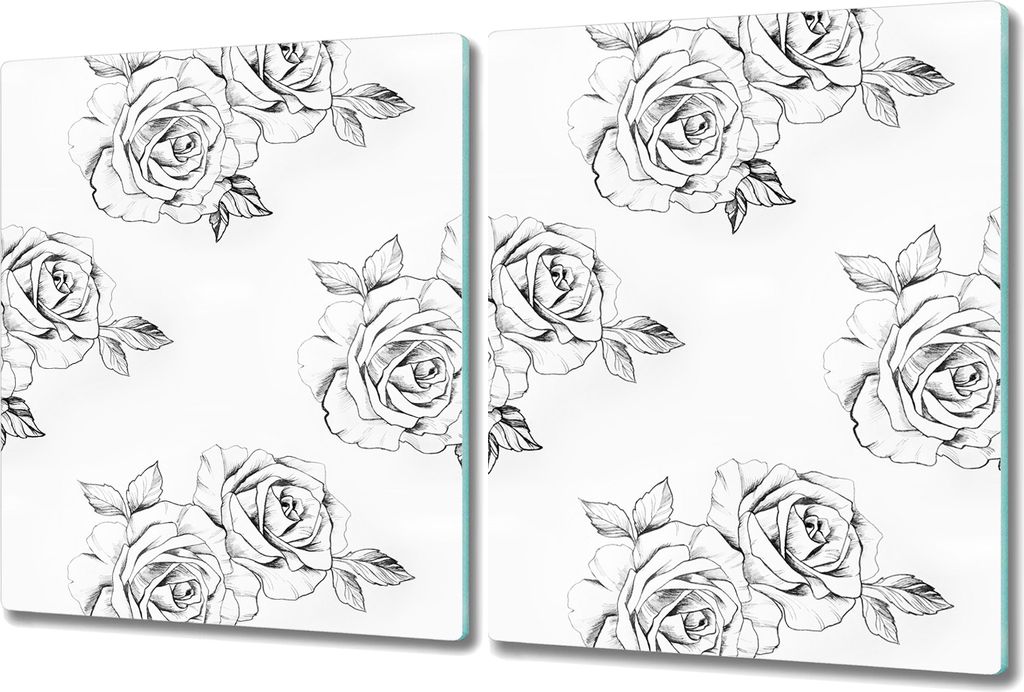 Glas Schneidebrett Herdabdeckplatten Schneideplatten - 2x 40x52 cm - Skizzierte Rosen