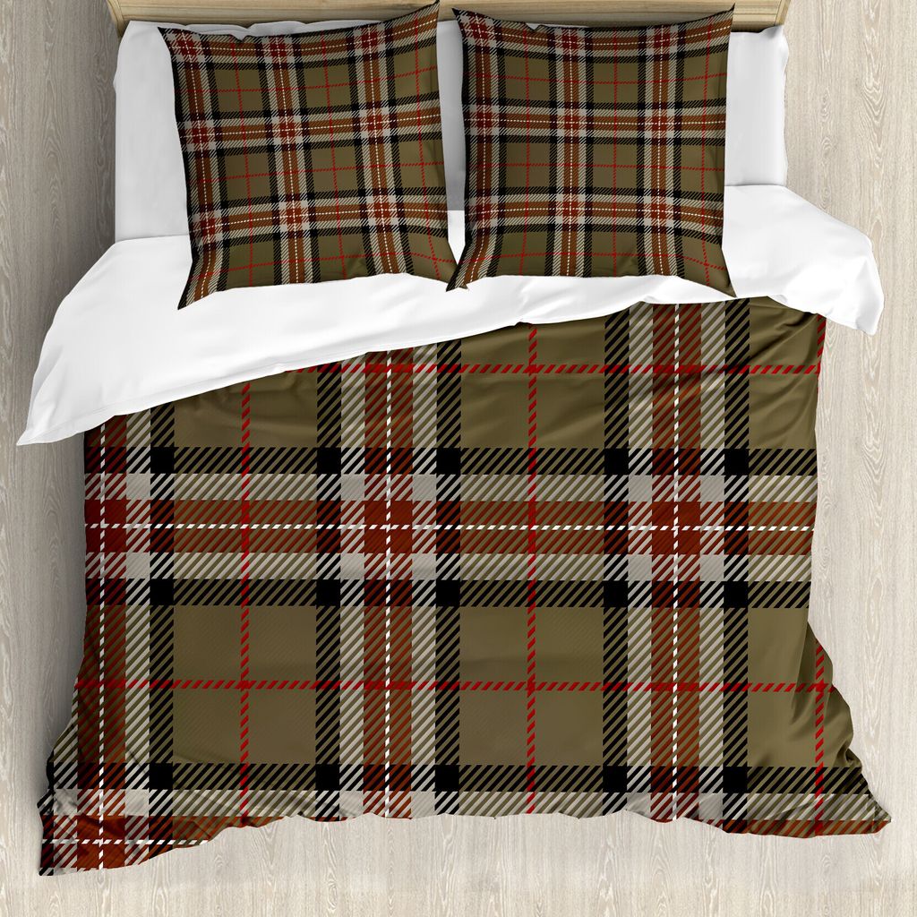 ABAKUHAUS Kariert Bettbezugs Set Für Doppelbetten, Scottish Geometrisch, Milbensicher Allergiker geeignet mit Kissenbezügen, Schwarz Braun Rot