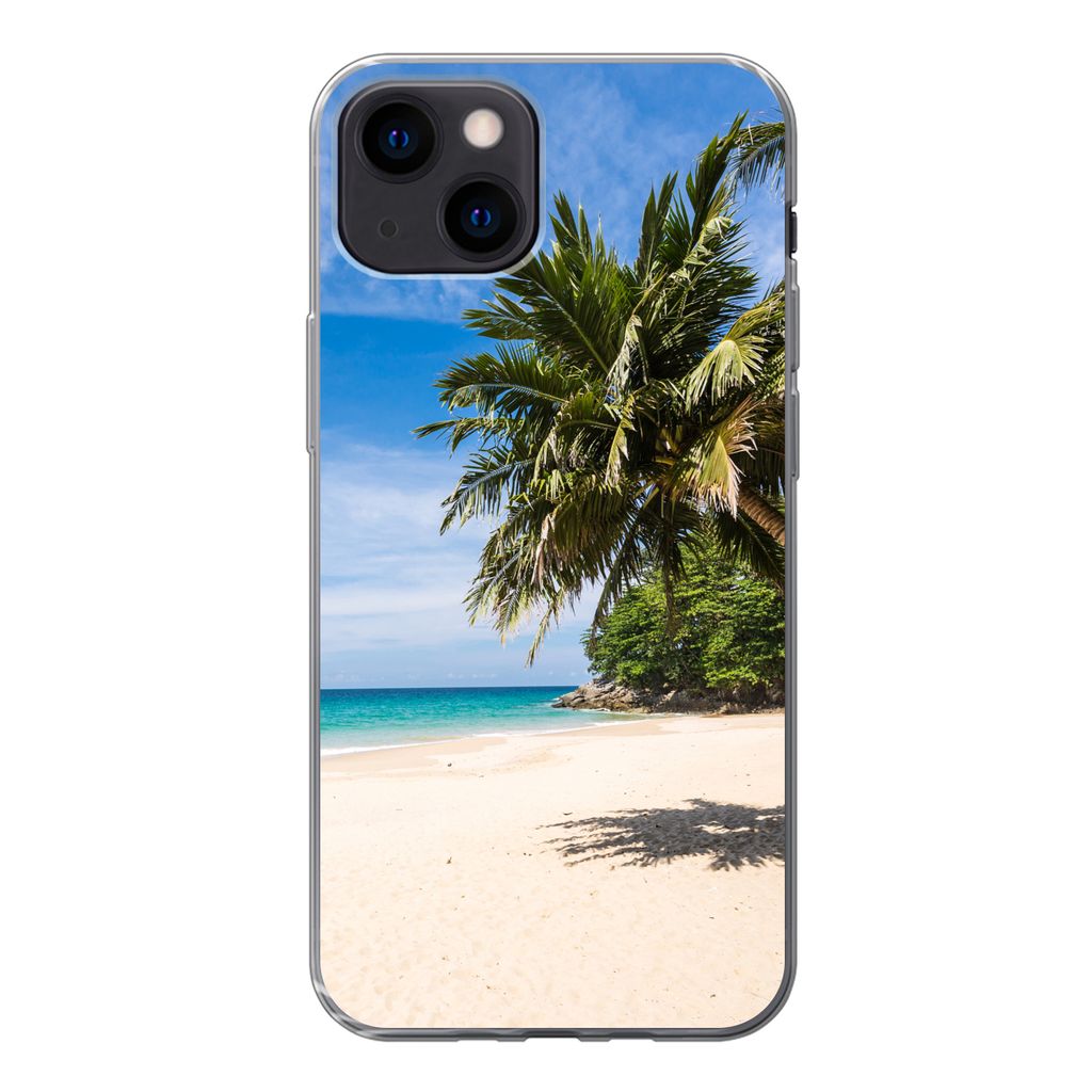 MuchoWow Handyhülle Schutzhülle Hülle für iPhone 13 mini Strand - Tropen - Meer Silikon Softcase Handy Hülle - Softcase