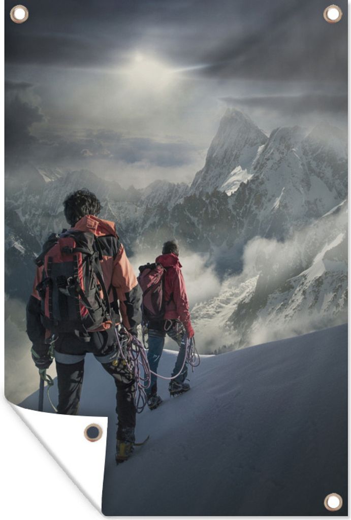 MuchoWow 60x90 cm Outdoor-Poster Gartendeko Sichtschutz Garten Poster für den Garten Zwei Bergsteiger auf einem Schneehang des Mont Blanc